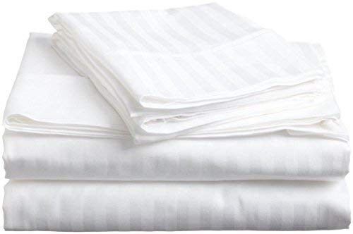 WSOKO COTTON 70% Cotton Satin Stripe King Size Bed Sheet (108x108 Inch) with 2 Pillow Covers | Premium Hotel Quality White Bedsheet for Hotels, Resorts, Villas, Guest Houses & PGs | Soft, Breathable & Durable Bedding Set