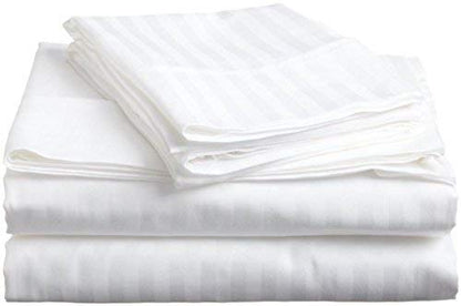 WSOKO COTTON 70% Cotton Satin Stripe Double Bed Sheet (90x100 Inch) with 2 Pillow Covers | Premium Hotel Quality White Bedsheet for Hotels, Resorts, Villas, Guest Houses & PGs | Soft, Breathable & Durable Bedding Set