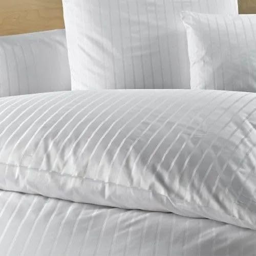 WSOKO COTTON 70% Cotton Satin Stripe Double Bed Sheet (90x100 Inch) with 2 Pillow Covers | Premium Hotel Quality White Bedsheet for Hotels, Resorts, Villas, Guest Houses & PGs | Soft, Breathable & Durable Bedding Set