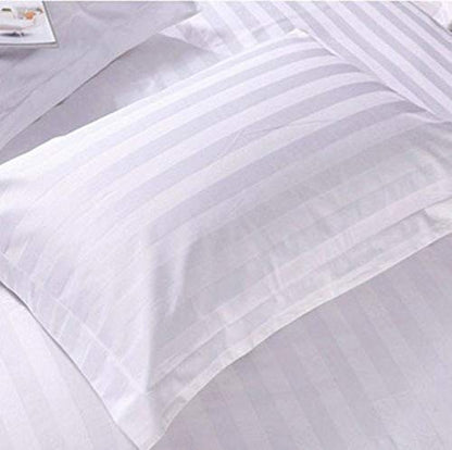 WSOKO COTTON 100% Pure Cotton Satin Stripes Bed Sheet (100x108 Inch) with 2 Pillow Covers | Premium Hotel Quality White Bedsheet for Hotels, Villas, Guest Houses, PGs & Home Use | Soft, Breathable & Luxury Cotton Bedding
