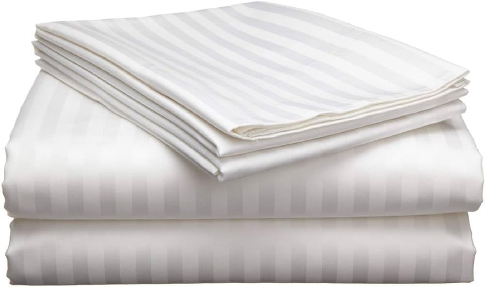WSOKO COTTON 100% Pure Cotton Satin Stripes Bed Sheet (100x108 Inch) with 2 Pillow Covers | Premium Hotel Quality White Bedsheet for Hotels, Villas, Guest Houses, PGs & Home Use | Soft, Breathable & Luxury Cotton Bedding