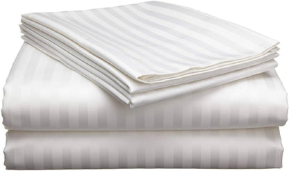WSOKO COTTON 100% Pure Cotton Satin Stripes Bed Sheet (100x108 Inch) with 2 Pillow Covers | Premium Hotel Quality White Bedsheet for Hotels, Villas, Guest Houses, PGs & Home Use | Soft, Breathable & Luxury Cotton Bedding