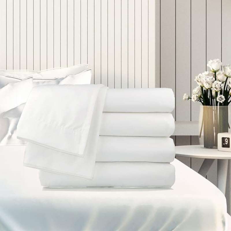 WSOKO COTTON 100% Pure Cotton Satin Stripes Bed Sheet (100x108 Inch) with 2 Pillow Covers | Premium Hotel Quality White Bedsheet for Hotels, Villas, Guest Houses, PGs & Home Use | Soft, Breathable & Luxury Cotton Bedding