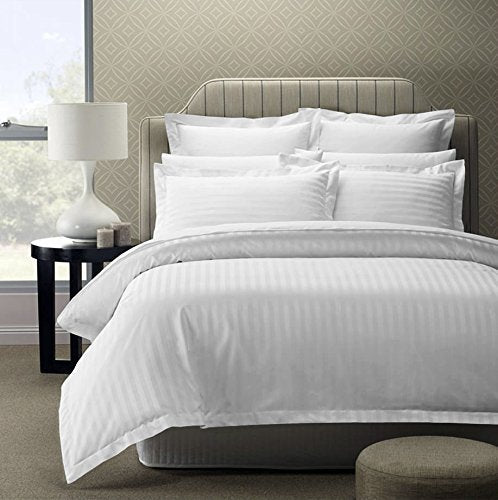 WSOKO COTTON 70% Cotton Satin Stripe Double Bed Sheet (90x100 Inch) with 2 Pillow Covers | Premium Hotel Quality White Bedsheet for Hotels, Resorts, Villas, Guest Houses & PGs | Soft, Breathable & Durable Bedding Set