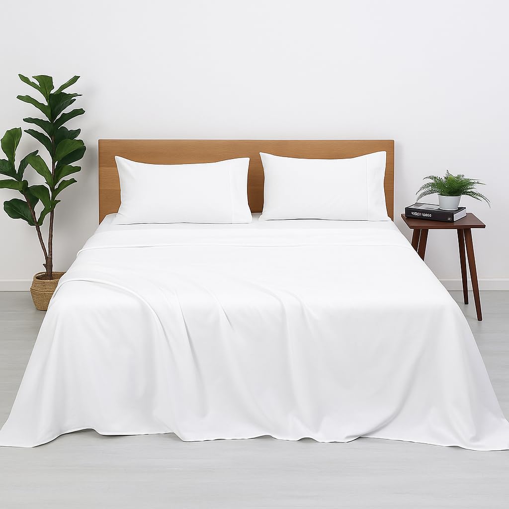 WSOKO COTTON 70% Cotton Plain King Size Bed Sheet (100x108 Inch) with 2 Pillow Covers | Premium Hotel Quality White Bedsheet for Hotels, Resorts, Villas, Guest Houses & PGs | Soft, Breathable & Durable Bedding Set