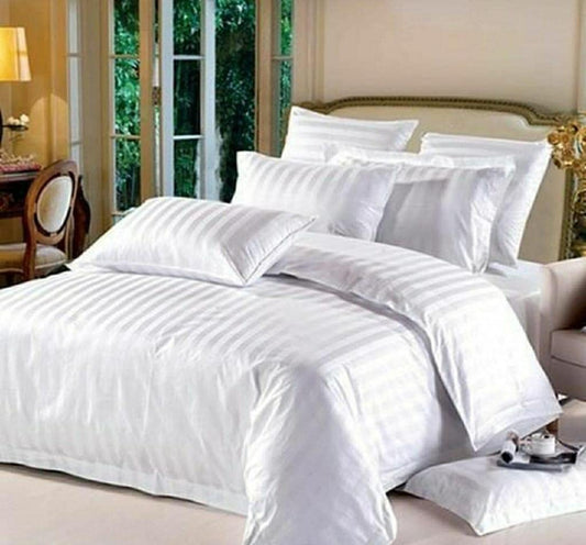 WSOKO COTTON 70% Cotton Satin Stripe King Size Bed Sheet (100x108 Inch) with 2 Pillow Covers | Premium Hotel Quality White Bedsheet for Hotels, Villas, Guest Houses & PGs | Soft, Breathable & Durable Bedding Set