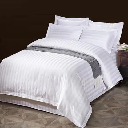 WSOKO COTTON 100% Pure Cotton Satin Stripes Bed Sheet (100x108 Inch) with 2 Pillow Covers | Premium Hotel Quality White Bedsheet for Hotels, Villas, Guest Houses, PGs & Home Use | Soft, Breathable & Luxury Cotton Bedding