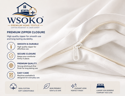 WSOKO COTTON Duvet Cover 90x102 Inch | Cotton Comforter Cover with Zip | Solid White Hotel Quality Quilt Cover | Soft Breathable Bedding Protector for Queen Size Bed