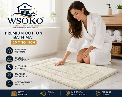 Cotton Bathmat | Bathroom Rug | Thick,Super Soft, Quick Dry | Non-Skid with SBE/Hot Melt Spray Backing | 2800 GSM - Solid, Set, 2 pc (20" x 30" and 17"x24") - Ivory