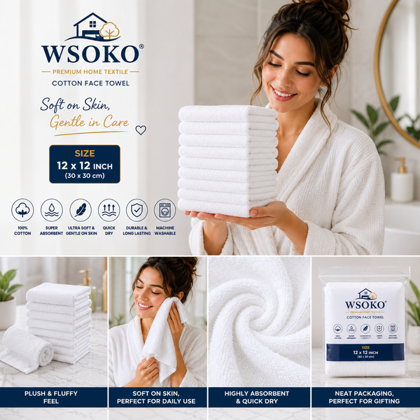 WSOKO 100% Pure Cotton Hand Towel 16 x 27 Inch | 150 GSM Soft & Lightweight Hand Towel |