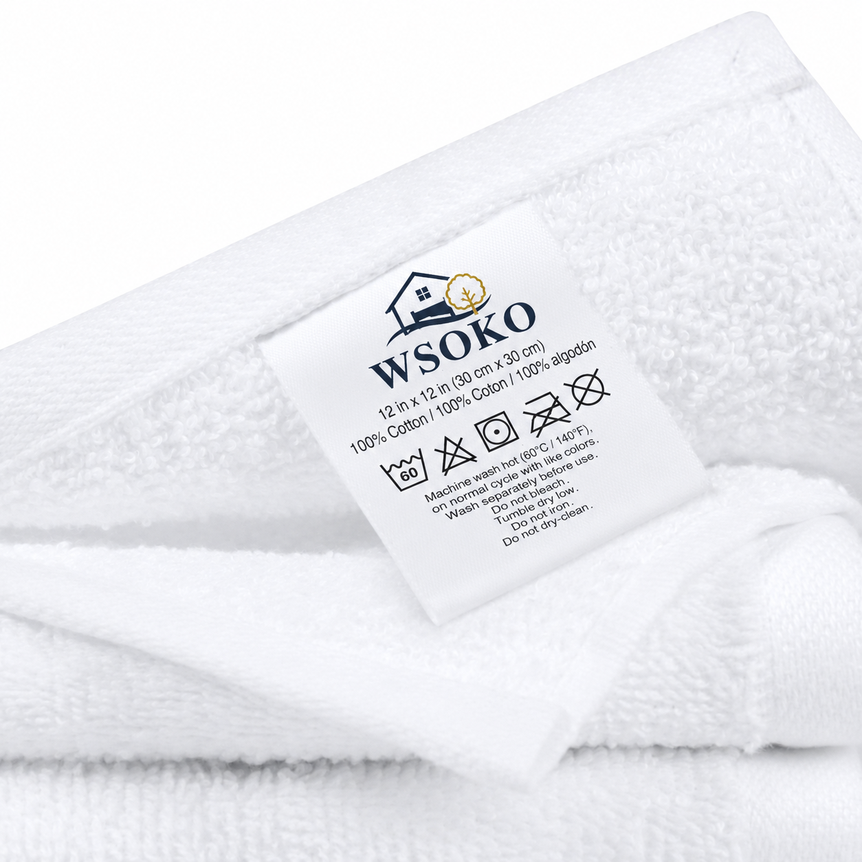WSOKO 100% Pure Cotton Face Towel 12 x 12 Inch | Soft & Highly Absorbent Wash Cloth | Quick Dry, Skin-Friendly & Durable | Hotel Quality White Face Towel