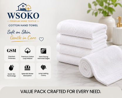 WSOKO 100% Pure Cotton Face Towel 12 x 12 Inch | Soft & Highly Absorbent Wash Cloth | Quick Dry, Skin-Friendly & Durable | Hotel Quality White Face Towel