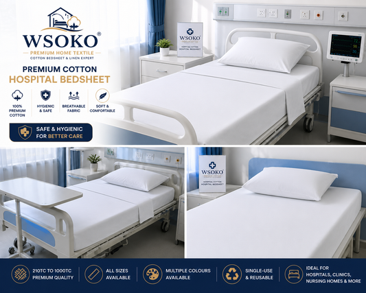 WSOKO Premium Cotton Bedsheet | 100-1000 TC | Custom Sizes | Hotel, Hospital & Resort Supply | B2B Wholesale