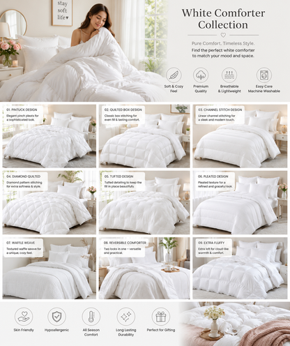 WSOKO FIBAR All Season Comforter Quilt | 150-400 GSM Soft Microfiber Filling | Lightweight AC Blanket & Duvet | Premium Hotel Quality Bedding for Home, Hotel & PG | White/Silver Grey | 90X100 Inches
