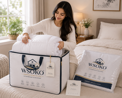 WSOKO FIBAR All Season Comforter Quilt | 150-400 GSM Soft Microfiber Filling | Lightweight AC Blanket & Duvet | Premium Hotel Quality Bedding for Home, Hotel & PG | White/Silver Grey | 90X100 Inches
