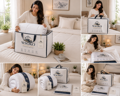 WSOKO FIBAR All Season Comforter Quilt | 150-400 GSM Soft Microfiber Filling | Lightweight AC Blanket & Duvet | Premium Hotel Quality Bedding for Home, Hotel & PG | White/Silver Grey | 90X100 Inches
