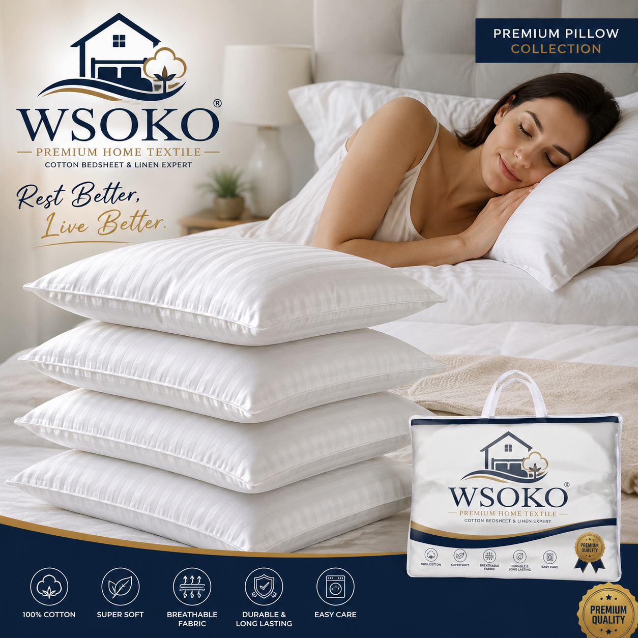 WSOKO Cotton Velvet Decorative Pillow Cover Set of 2 (20x40 Inch / 51x102 cm) | Soft Solid Rectangle Throw Pillow Covers | 200 TC Premium Pillow Covers for Bed, Sofa, Living Room & Home Decor | White