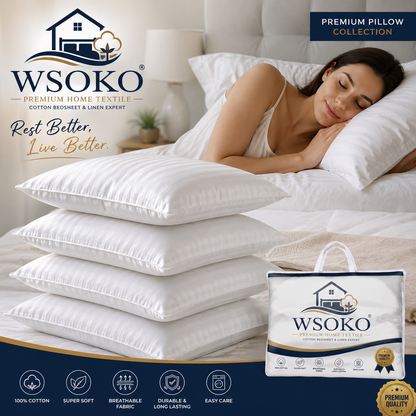 WSOKO Cotton Velvet Decorative Pillow Cover Set of 2 (20x40 Inch / 51x102 cm) | Soft Solid Rectangle Throw Pillow Covers | 200 TC Premium Pillow Covers for Bed, Sofa, Living Room & Home Decor | White