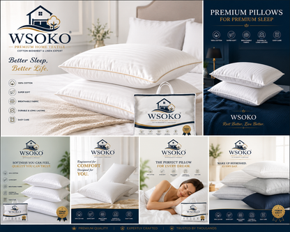 WSOKO Cotton Velvet Decorative Pillow Cover Set of 2 (17x27 Inch / 43x68 cm) | Soft Solid Rectangle Throw Pillow Covers | 200 TC Premium Cushion Covers for Bed, Sofa, Living Room & Home Decor | White