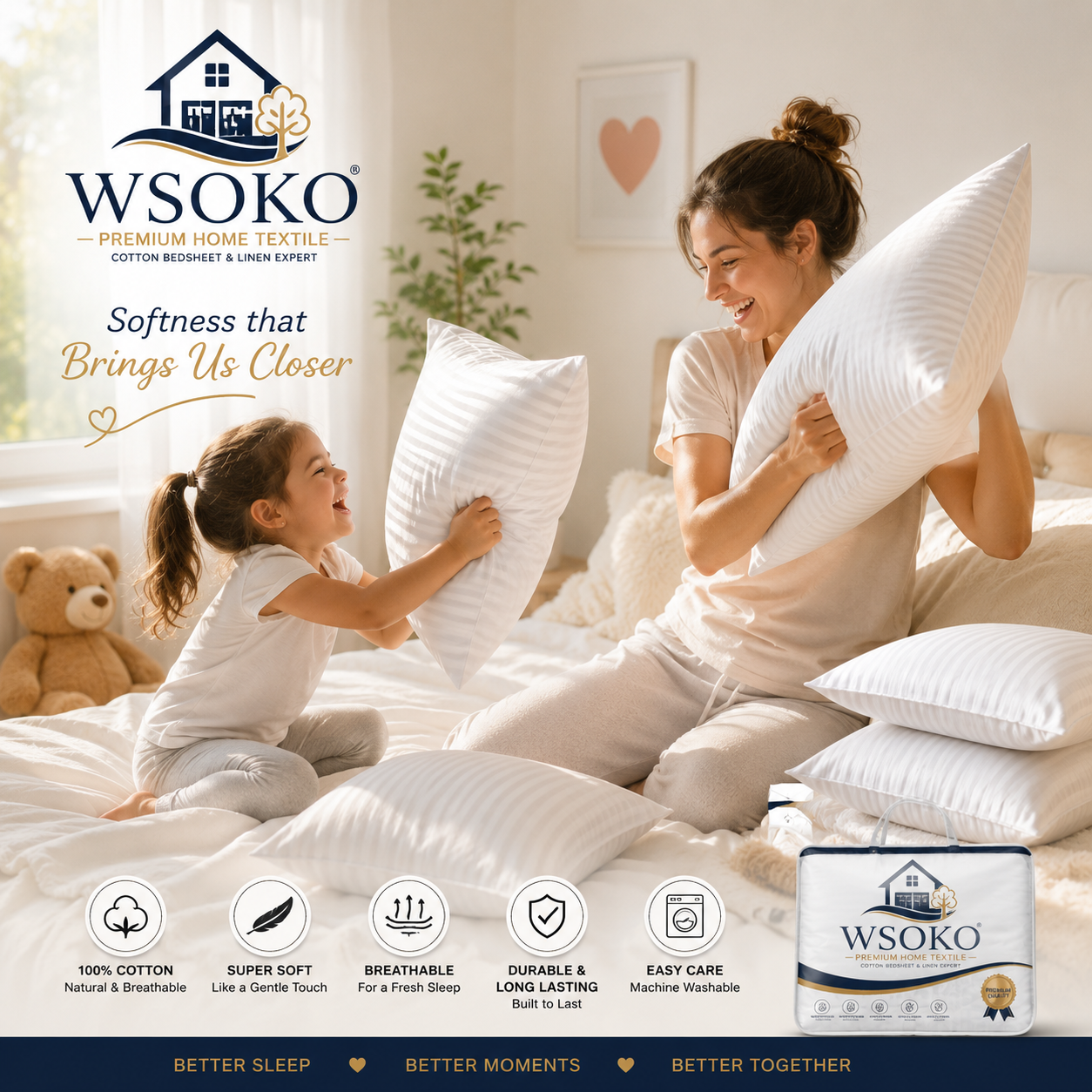 WSOKO Cotton Velvet Decorative Cushion Cover Set of 2 (14x14 Inch / 35x35 cm) | Soft Solid Square Throw Pillow Covers | 200 TC Premium Cushion Covers for Sofa, Living Room & Home Decor | White